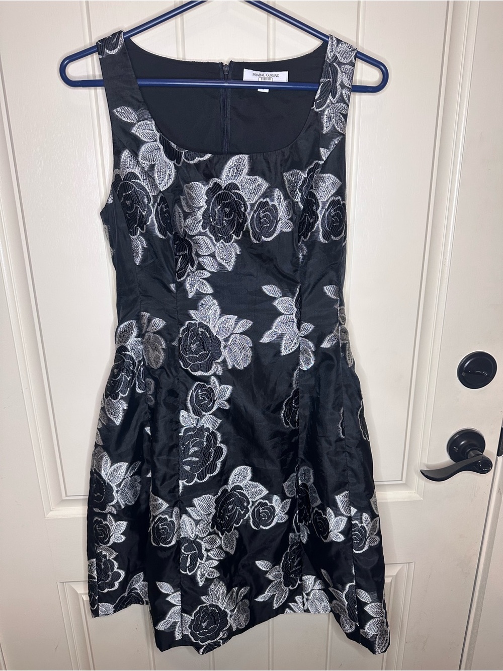 Prabal Gurung Black Dress with Silver Floral Jacquard